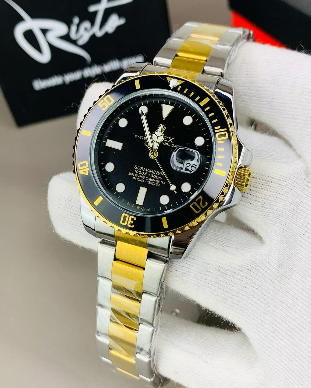 Rolex Submariner Men's Quartz Watch – Working Date & Rotating Bezel | Stainless Steel Chain & Back | Premium Quality