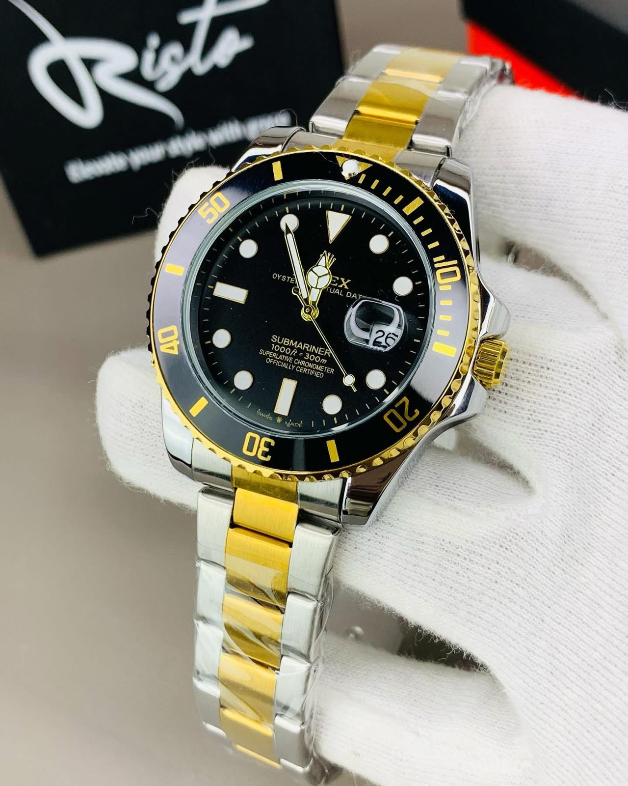Rolex Submariner Men's Quartz Watch – Working Date & Rotating Bezel | Stainless Steel Chain & Back | Premium Quality