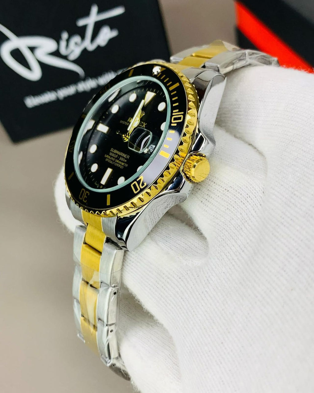 Rolex Submariner Men's Quartz Watch – Working Date & Rotating Bezel | Stainless Steel Chain & Back | Premium Quality